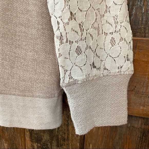 Philosophy S Tan Lace Shoulder Sleeves Casual Weekend Sweatshirt - Picture 5 of 13